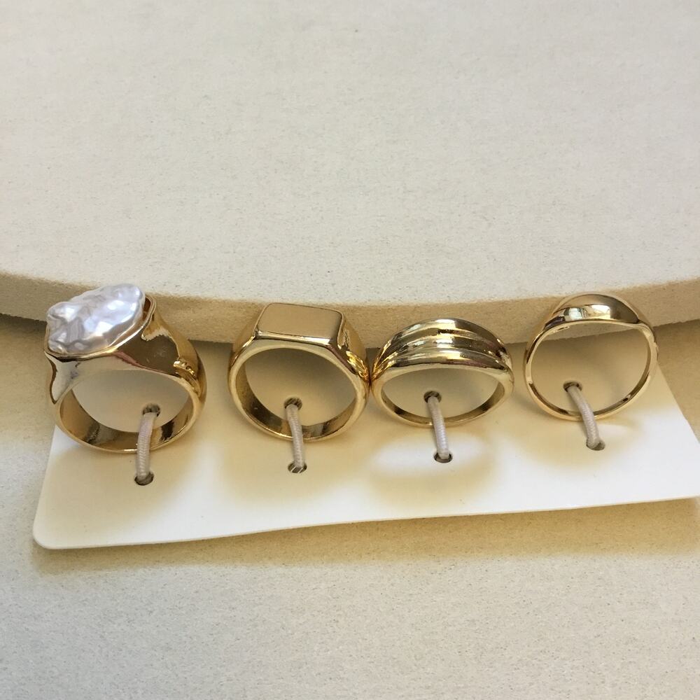 Gold Metallic Pearl Ring Set - Set of 4 - Picture 5 of 7